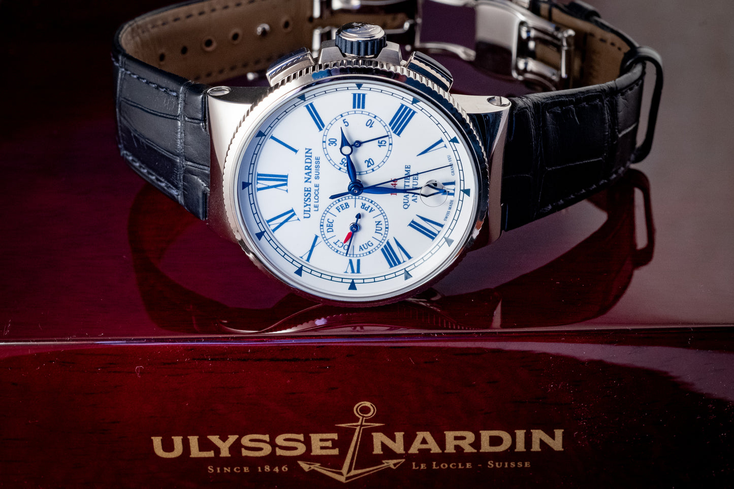Ulysse Nardin Marine Chronograph 43mm Annual Calendar Box And Papers Ref 1533-150/EO