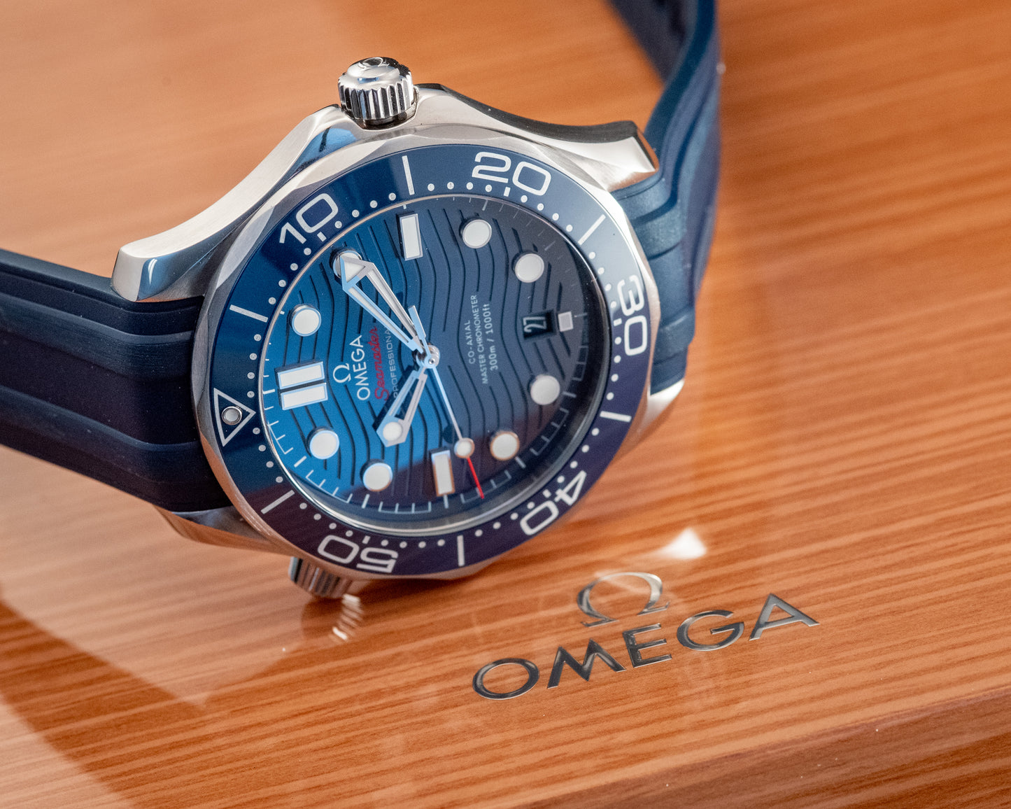 Omega Seamaster Diver 300M Co-Axial Master Chronometer Blue Dial Rubber Strap Watch 42mm Ref 210.32.42.20.03.001