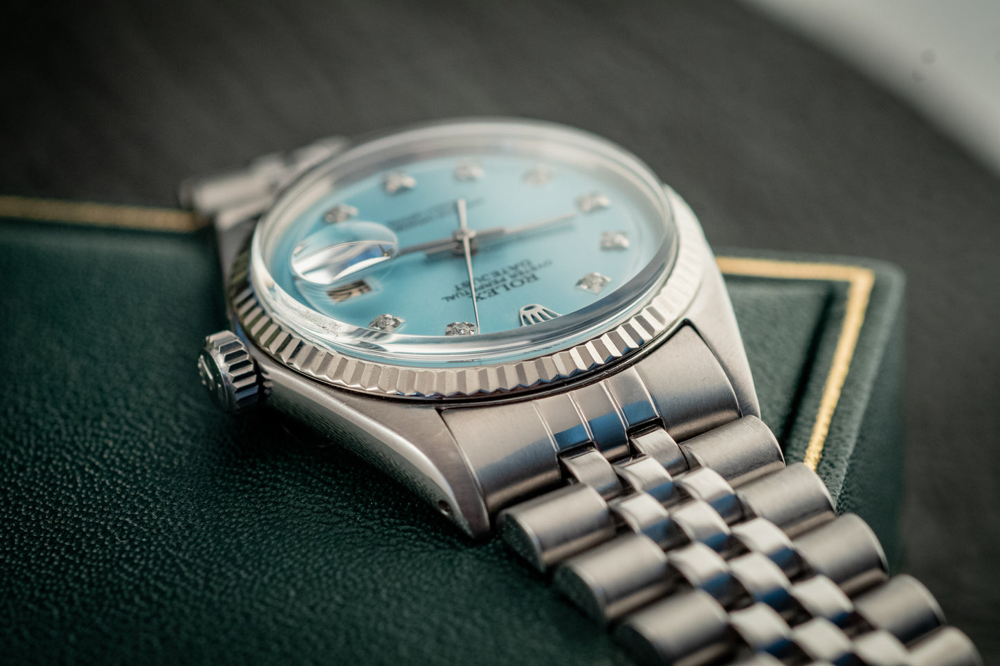 Rolex Datejust 36MM 18K White Gold And Blue Diamond Dial Fluted Bezel Ref 1601