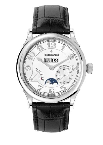 Pequignet Paris Royal Moonphase Silver Numerals / Black Strap : Ref Number 9007433CN