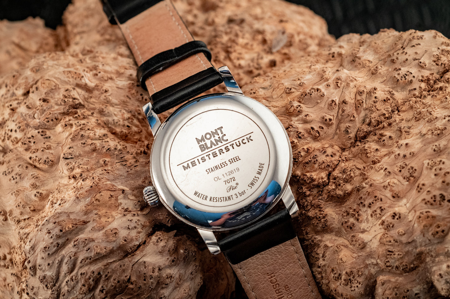 Montblanc Meisterstuck Star Automatic Stainless Steel Extra Black Leather Strap Ref 7027