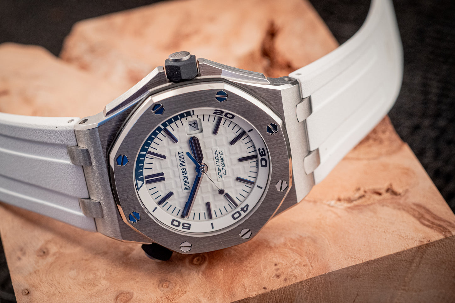Audemars Piguet Royal Oak Offshore Diver White Dial Additional Blue Strap Box And Papers Ref 15710ST.OO.A010CA.01