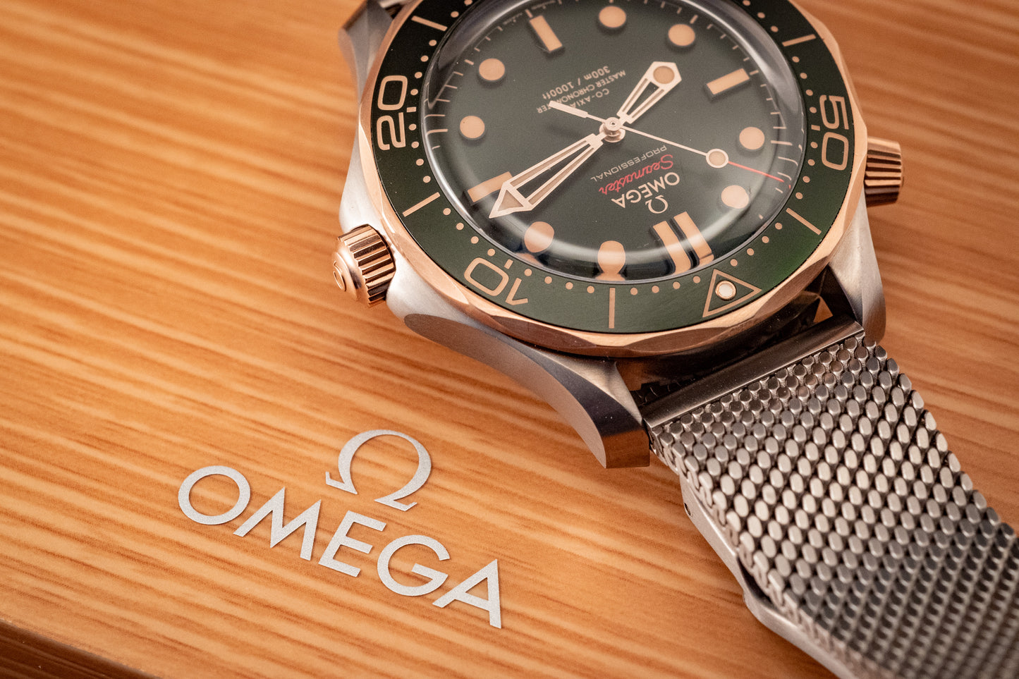 Omega Seamaster Diver 300 M Bronze Gold Green Dial Extra Strap 2025 Box And Papers Ref 210.92.42.20.10.001