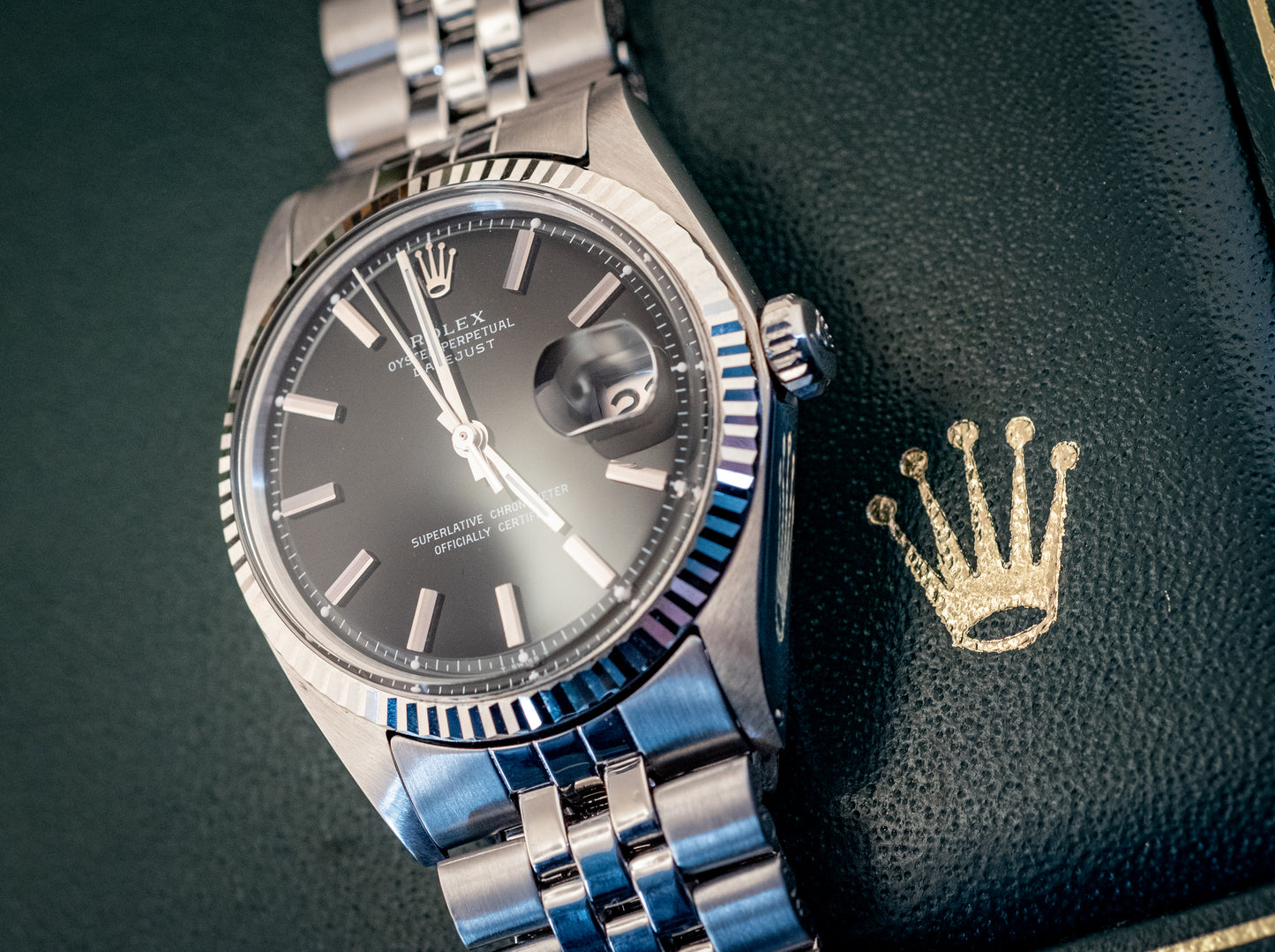 Rolex 36MM Datejust 18K White Gold Stainless Steel Black Dial Jubilee Ref 1601