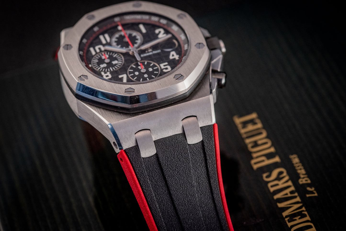 Audemars Piguet Royal Oak Offshore Chronograph 26470ST.OO.A101CR.01 “VAMPIRE” Black Dial Red Accents Chronograph Stainless Steel 42mm Box And Papers