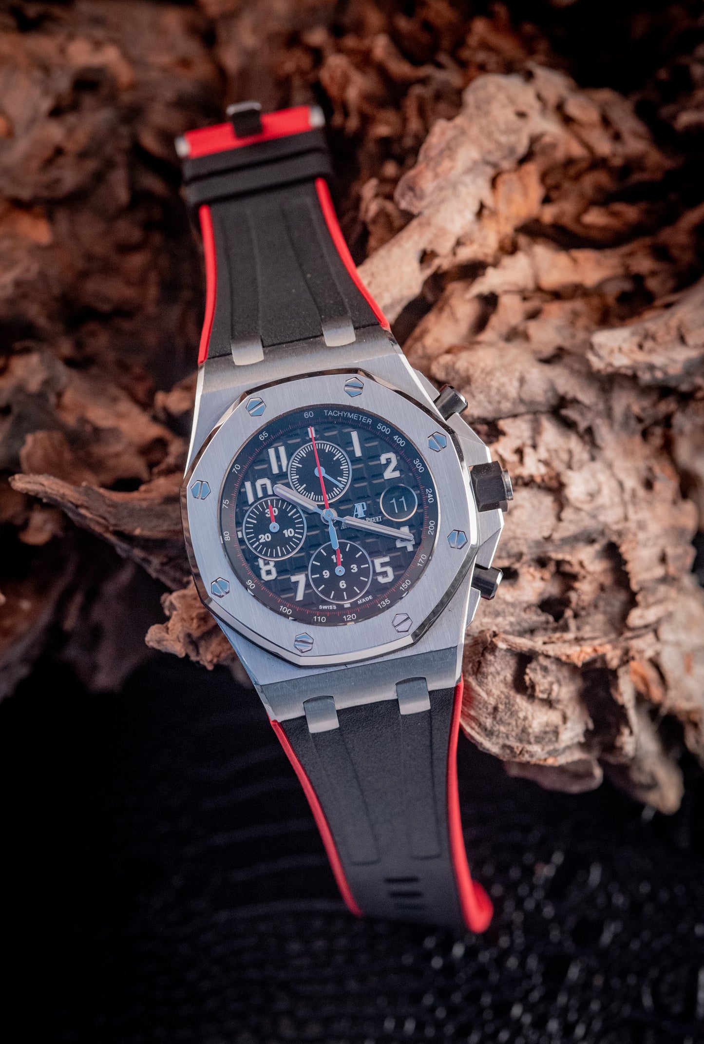 Audemars Piguet Royal Oak Offshore Chronograph 26470ST.OO.A101CR.01 “VAMPIRE” Black Dial Red Accents Chronograph Stainless Steel 42mm Box And Papers