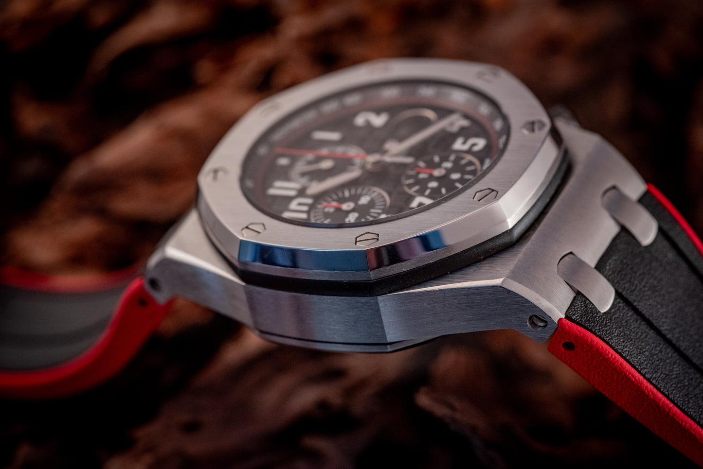 Audemars Piguet Royal Oak Offshore Chronograph 26470ST.OO.A101CR.01 “VAMPIRE” Black Dial Red Accents Chronograph Stainless Steel 42mm Box And Papers