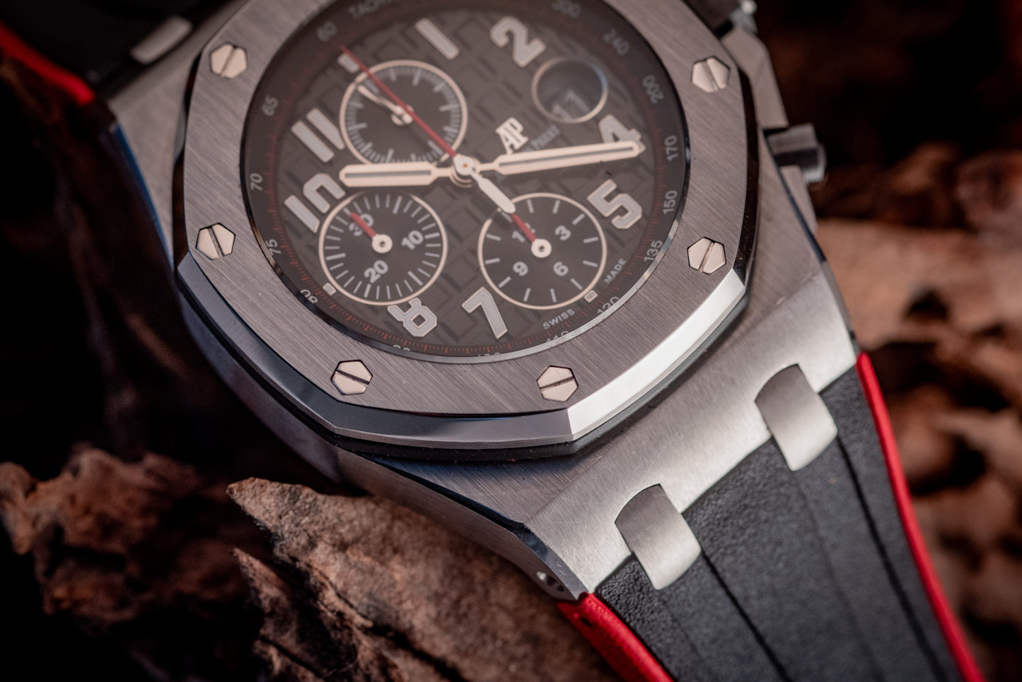 Audemars Piguet Royal Oak Offshore Chronograph 26470ST.OO.A101CR.01 “VAMPIRE” Black Dial Red Accents Chronograph Stainless Steel 42mm Box And Papers