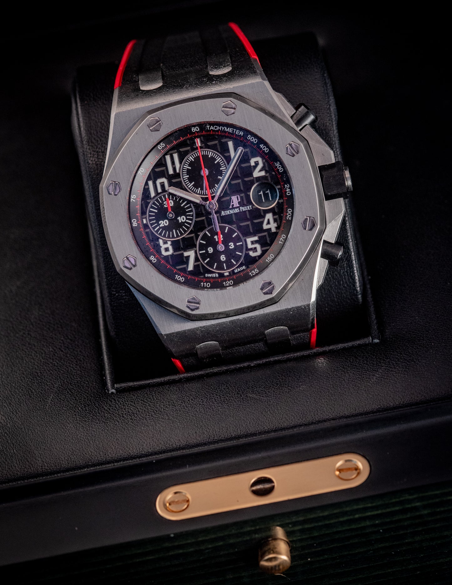 Audemars Piguet Royal Oak Offshore Chronograph 26470ST.OO.A101CR.01 “VAMPIRE” Black Dial Red Accents Chronograph Stainless Steel 42mm Box And Papers