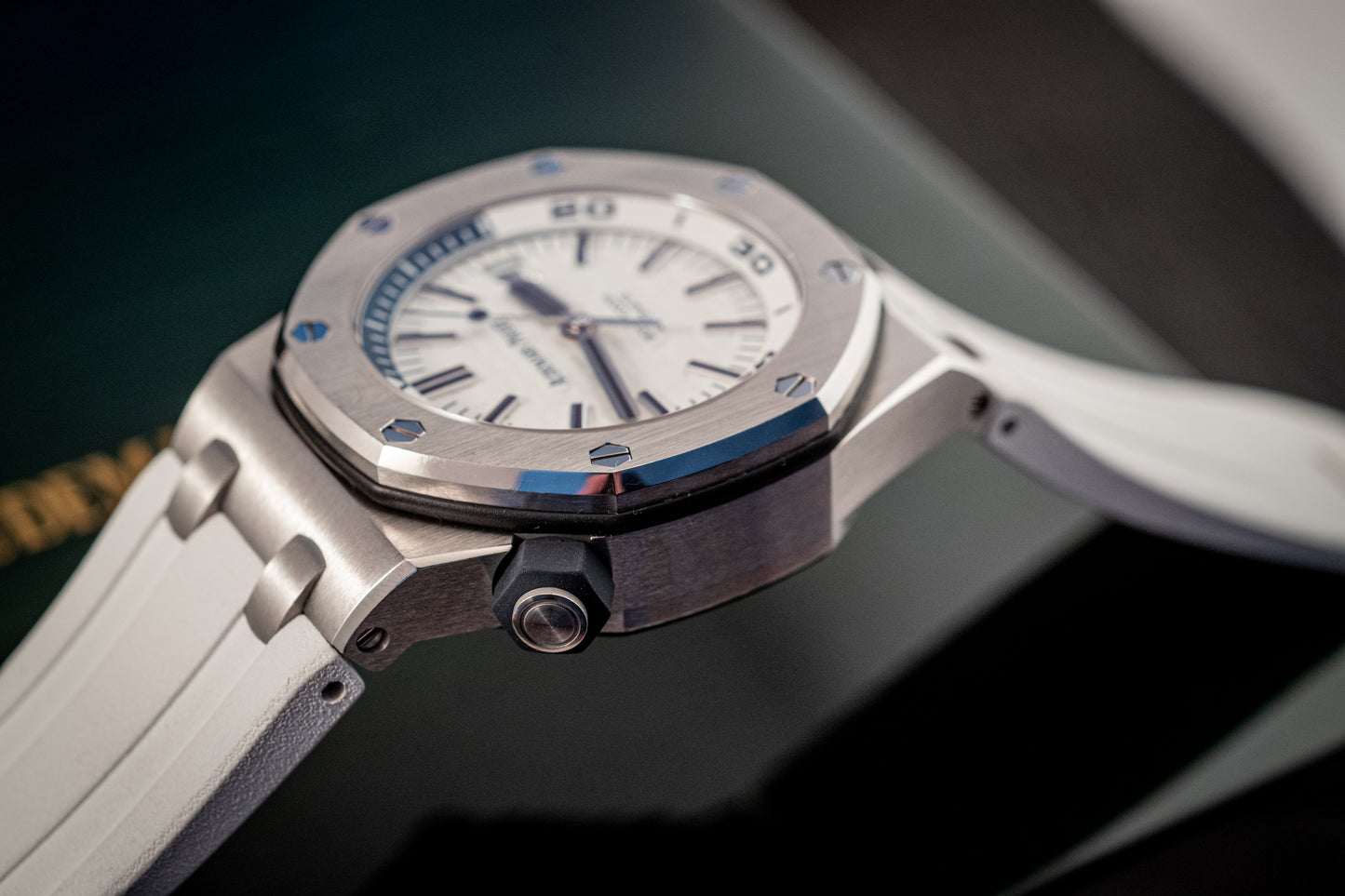 Audemars Piguet Royal Oak Offshore Diver White Dial Additional Blue Strap Box And Papers Ref 15710ST.OO.A010CA.01