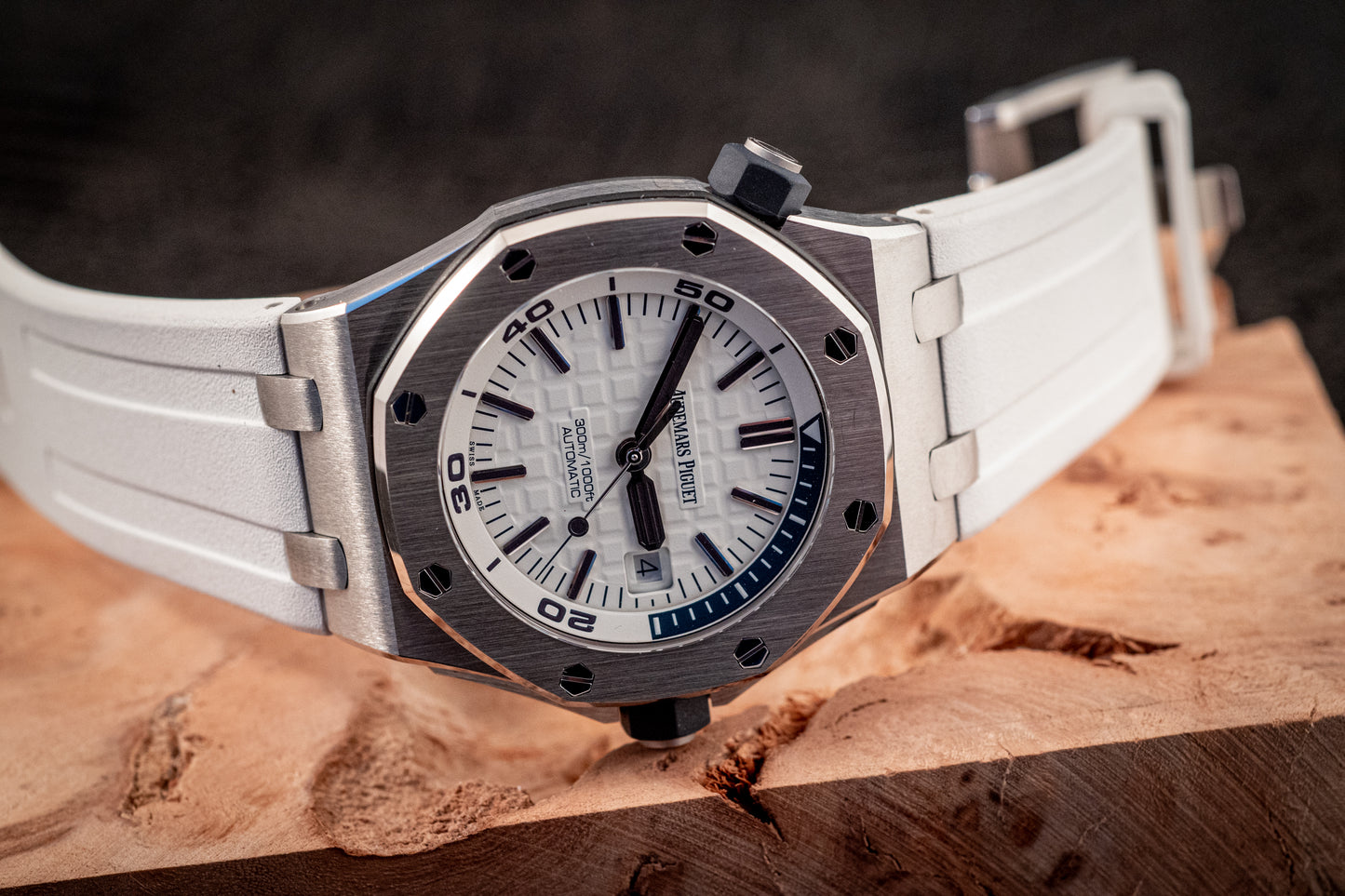 Audemars Piguet Royal Oak Offshore Diver White Dial Additional Blue Strap Box And Papers Ref 15710ST.OO.A010CA.01