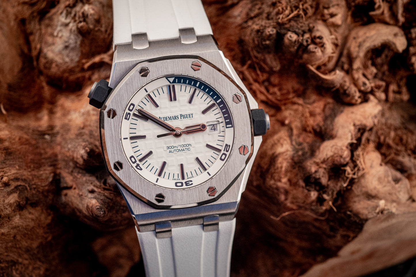 Audemars Piguet Royal Oak Offshore Diver White Dial Additional Blue Strap Box And Papers Ref 15710ST.OO.A010CA.01
