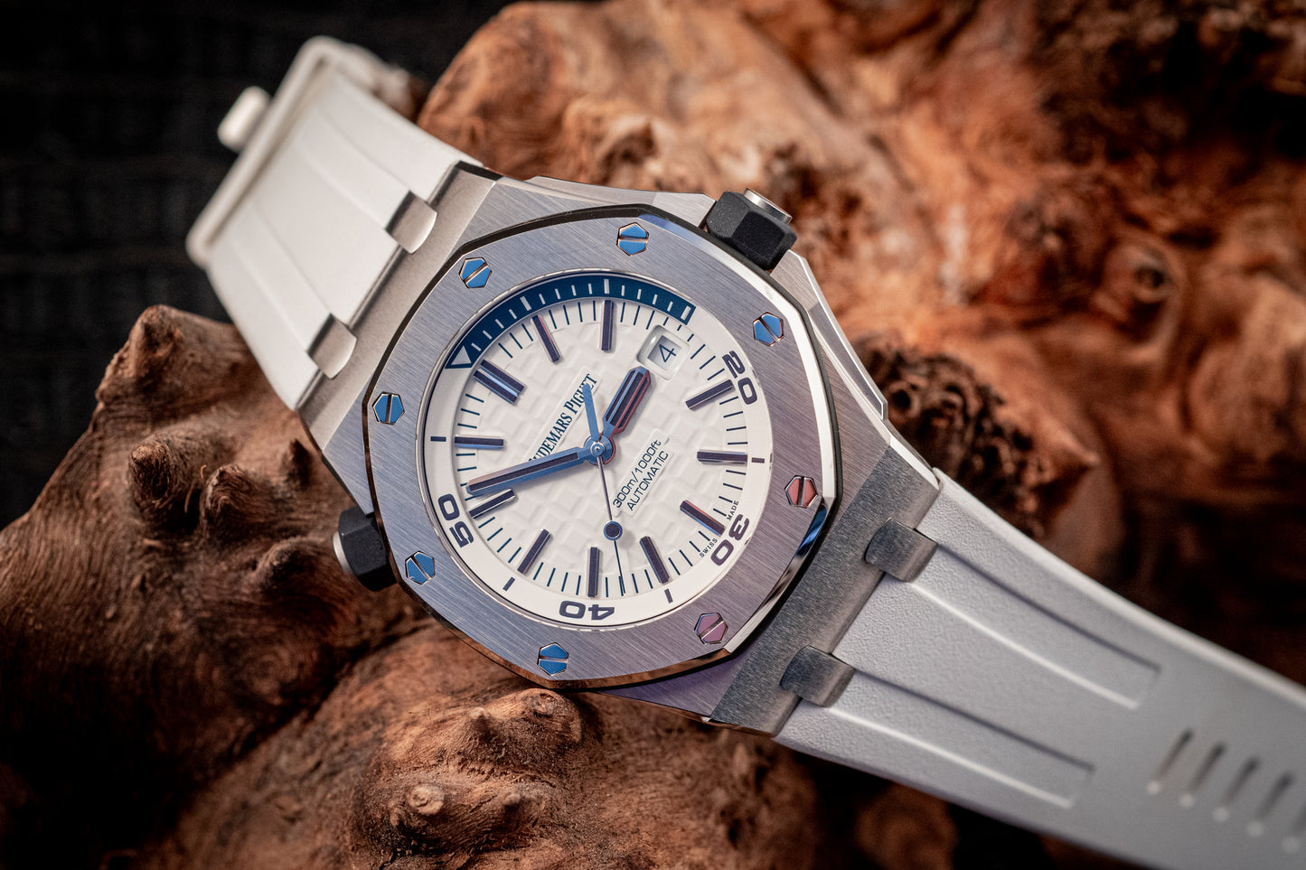 Audemars Piguet Royal Oak Offshore Diver White Dial Additional Blue Strap Box And Papers Ref 15710ST.OO.A010CA.01