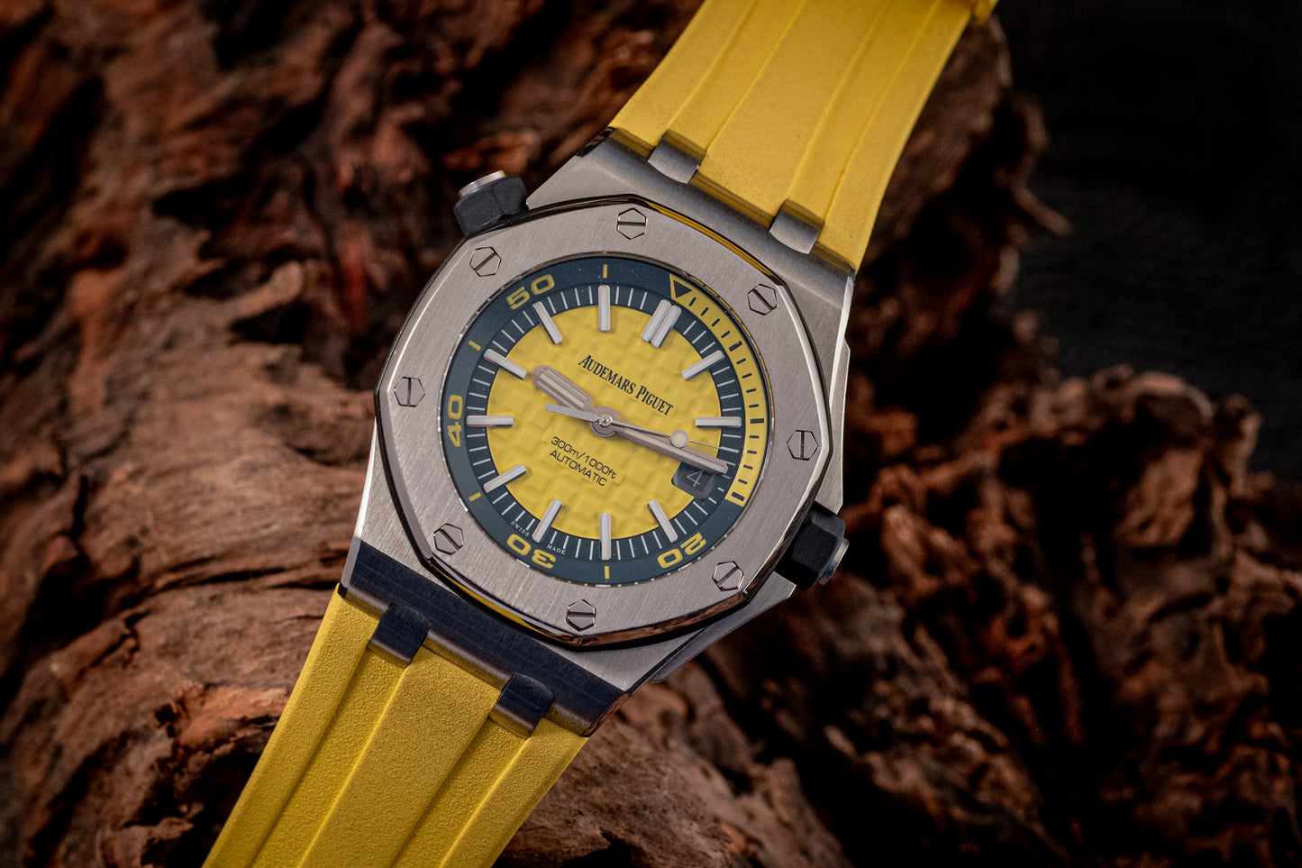 Audemars Piguet Royal Oak Offshore Funky Colors Yellow On Yellow Strap Box And Papers 15710ST.OO.A051CA.01