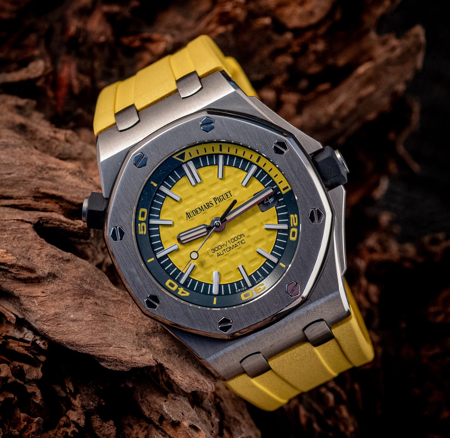 Audemars Piguet Royal Oak Offshore Funky Colors Yellow On Yellow Strap Box And Papers 15710ST.OO.A051CA.01