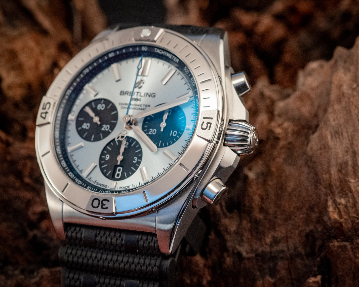 Breitling 2023 Chronomat B01 Super Chrono Ice Blue Platinum Bezel PB0134101C1S1 Box And Papers