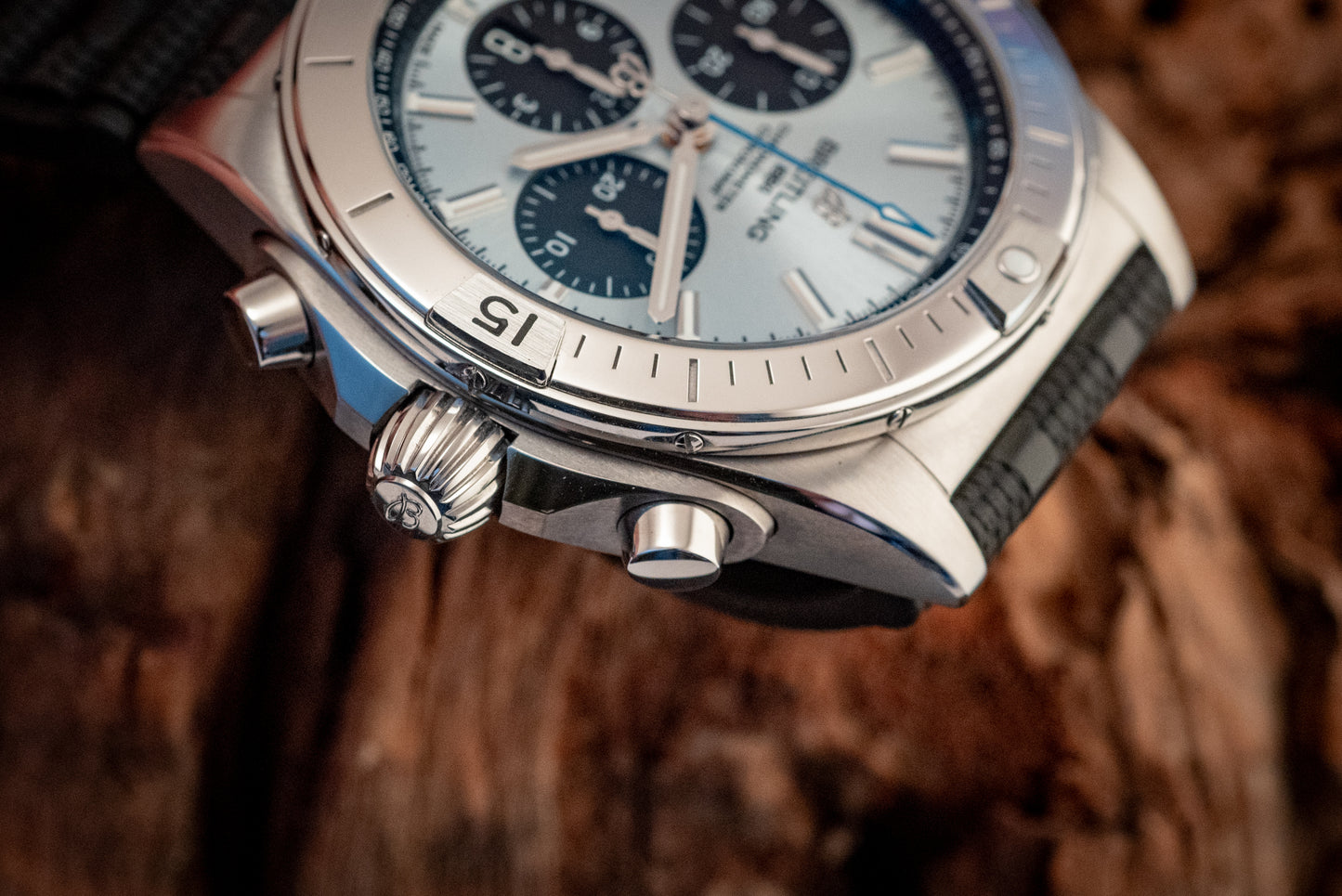 Breitling 2023 Chronomat B01 Super Chrono Ice Blue Platinum Bezel PB0134101C1S1 Box And Papers