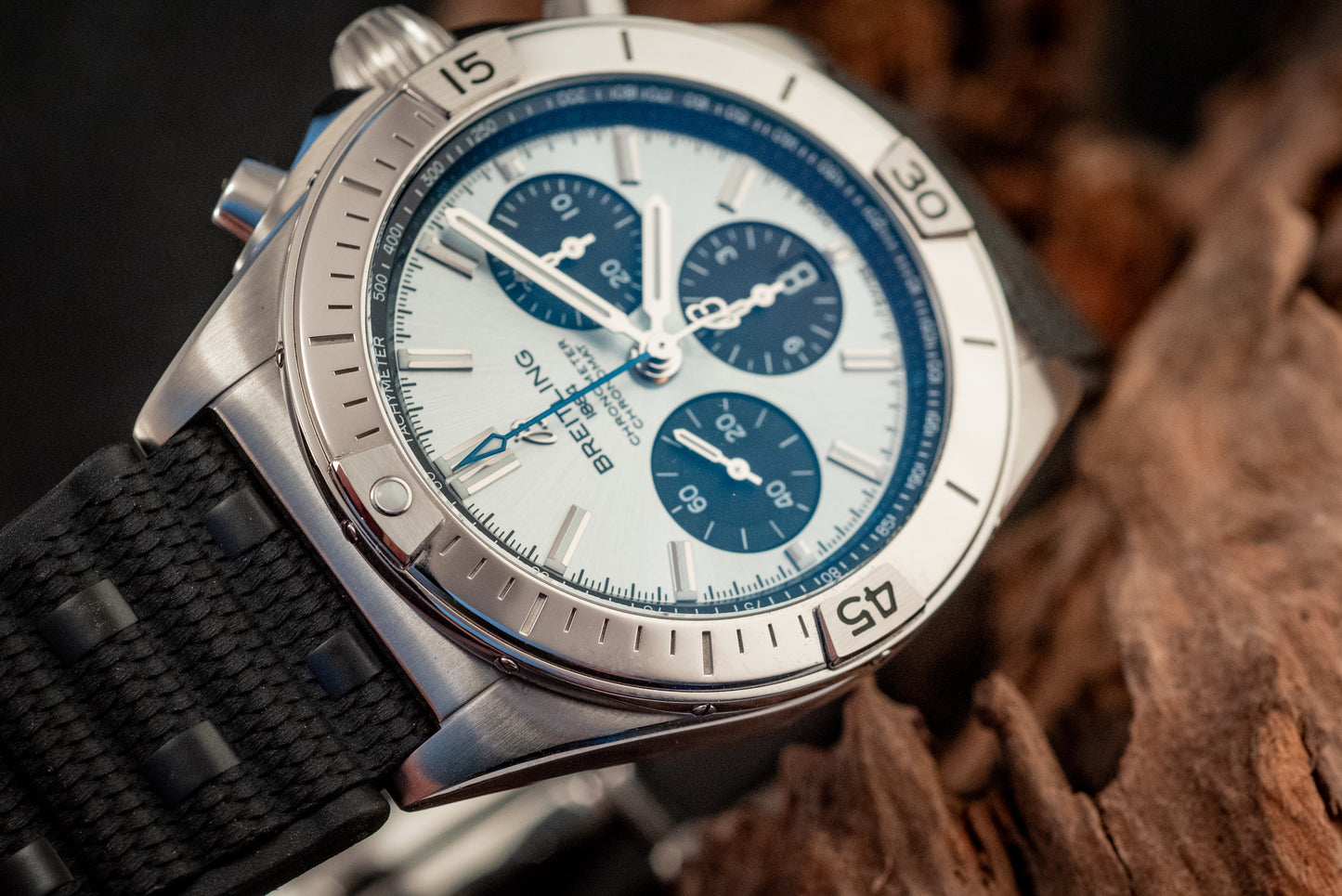 Breitling 2023 Chronomat B01 Super Chrono Ice Blue Platinum Bezel PB0134101C1S1 Box And Papers