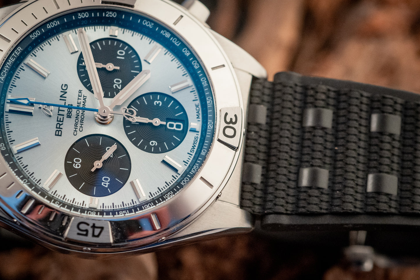 Breitling 2023 Chronomat B01 Super Chrono Ice Blue Platinum Bezel PB0134101C1S1 Box And Papers