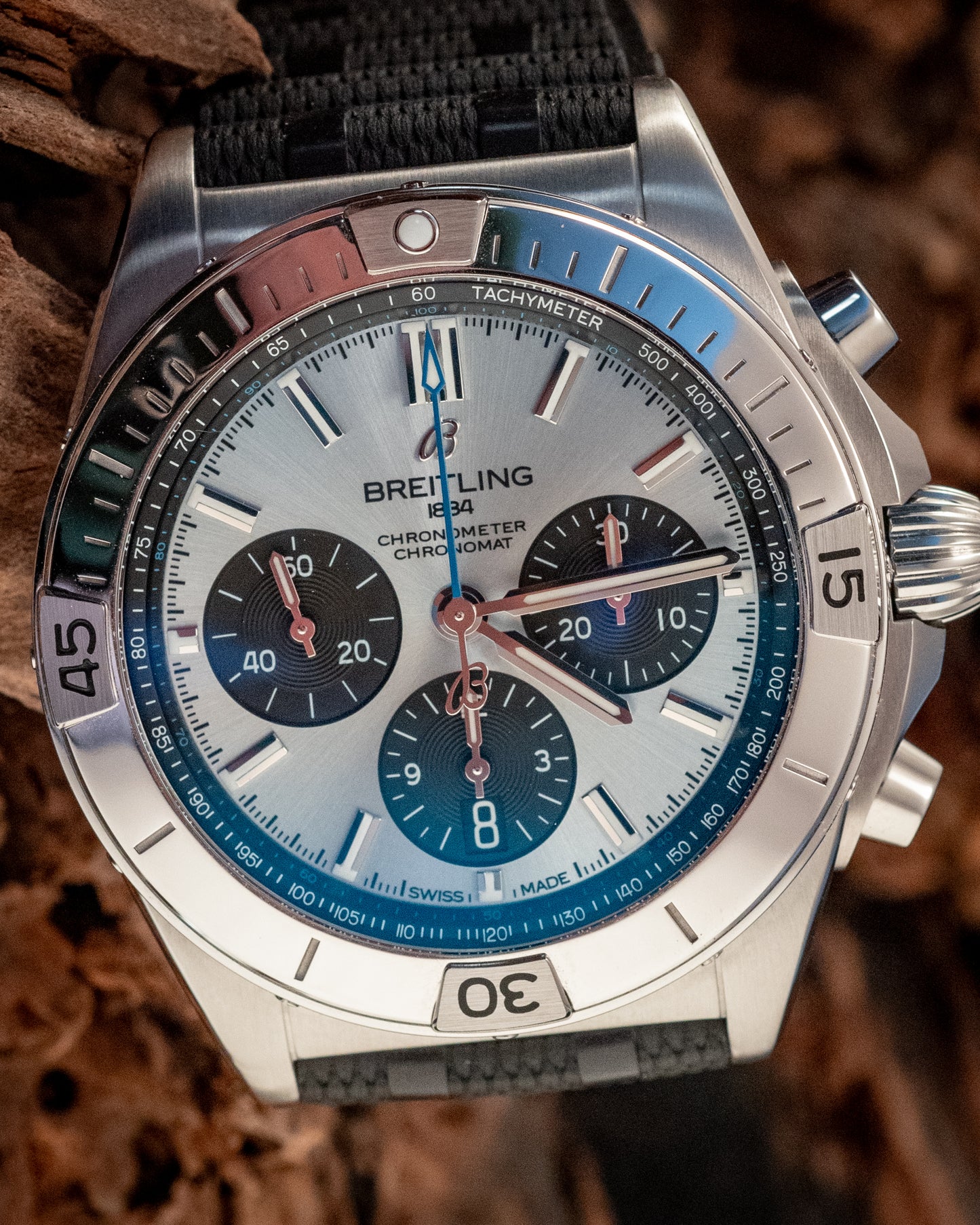 Breitling 2023 Chronomat B01 Super Chrono Ice Blue Platinum Bezel PB0134101C1S1 Box And Papers