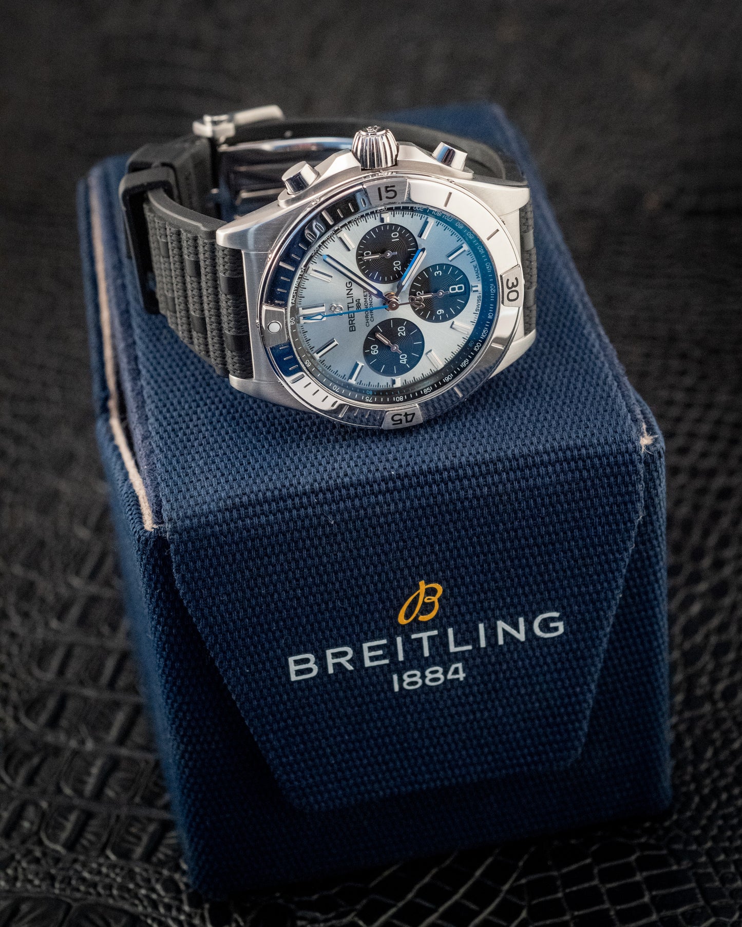 Breitling 2023 Chronomat B01 Super Chrono Ice Blue Platinum Bezel PB0134101C1S1 Box And Papers