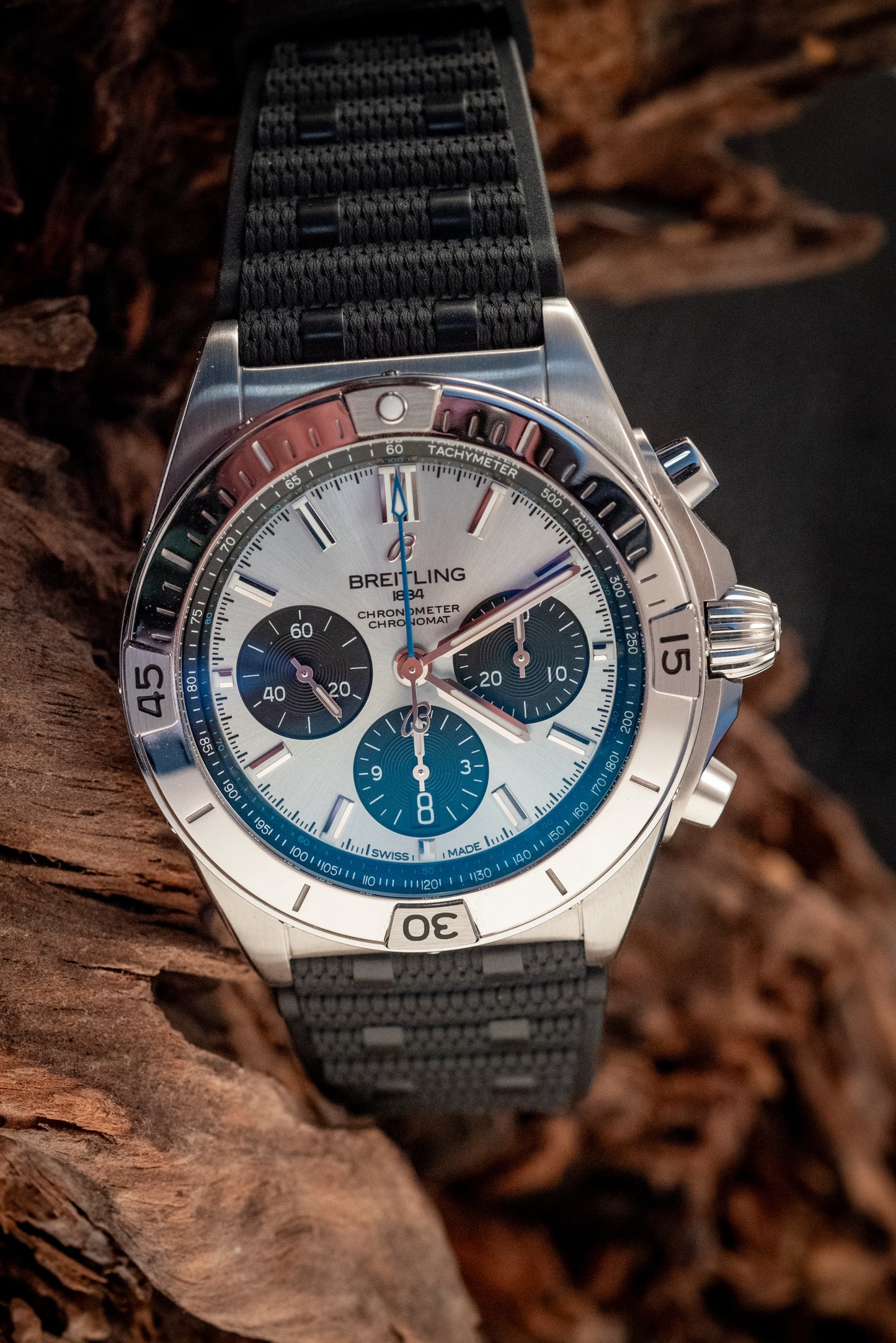 Breitling 2023 Chronomat B01 Super Chrono Ice Blue Platinum Bezel PB0134101C1S1 Box And Papers