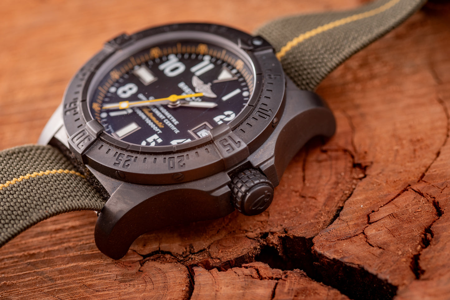Breitling Seawolf Avenger Code Yellow 45mm Black Steel 1/1000 Reference Number A17330 Inner Box And Papers Additional Strap