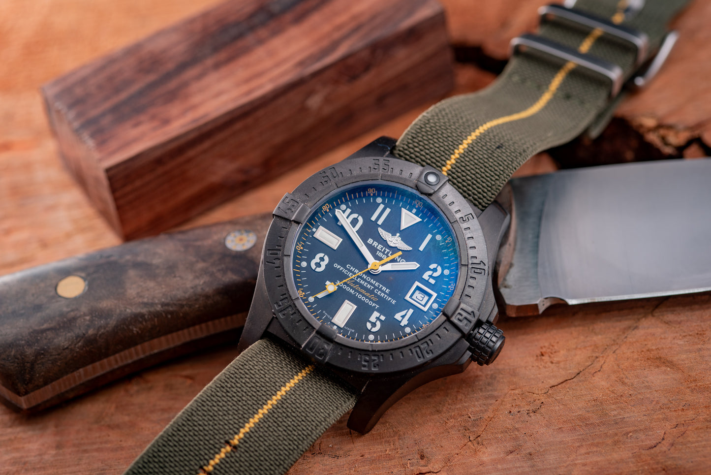 Breitling Seawolf Avenger Code Yellow 45mm Black Steel 1/1000 Reference Number A17330 Inner Box And Papers Additional Strap