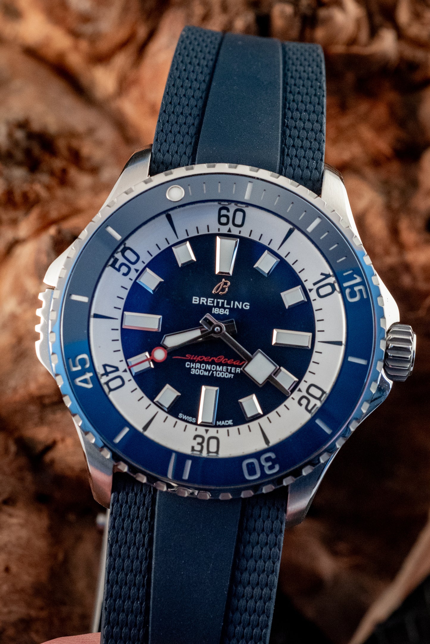 Breitling 2025 Superocean Automatic Diver 42MM Blue/White Dial Ref A17378 Box And Papers