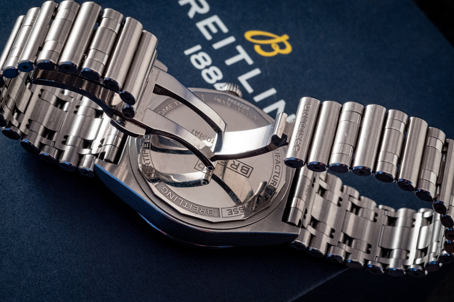 Breitling Chronomat 36MM Stainless Green Dial Diamonds Box Papers And Purchase Receipt Ref A10380591L1A1