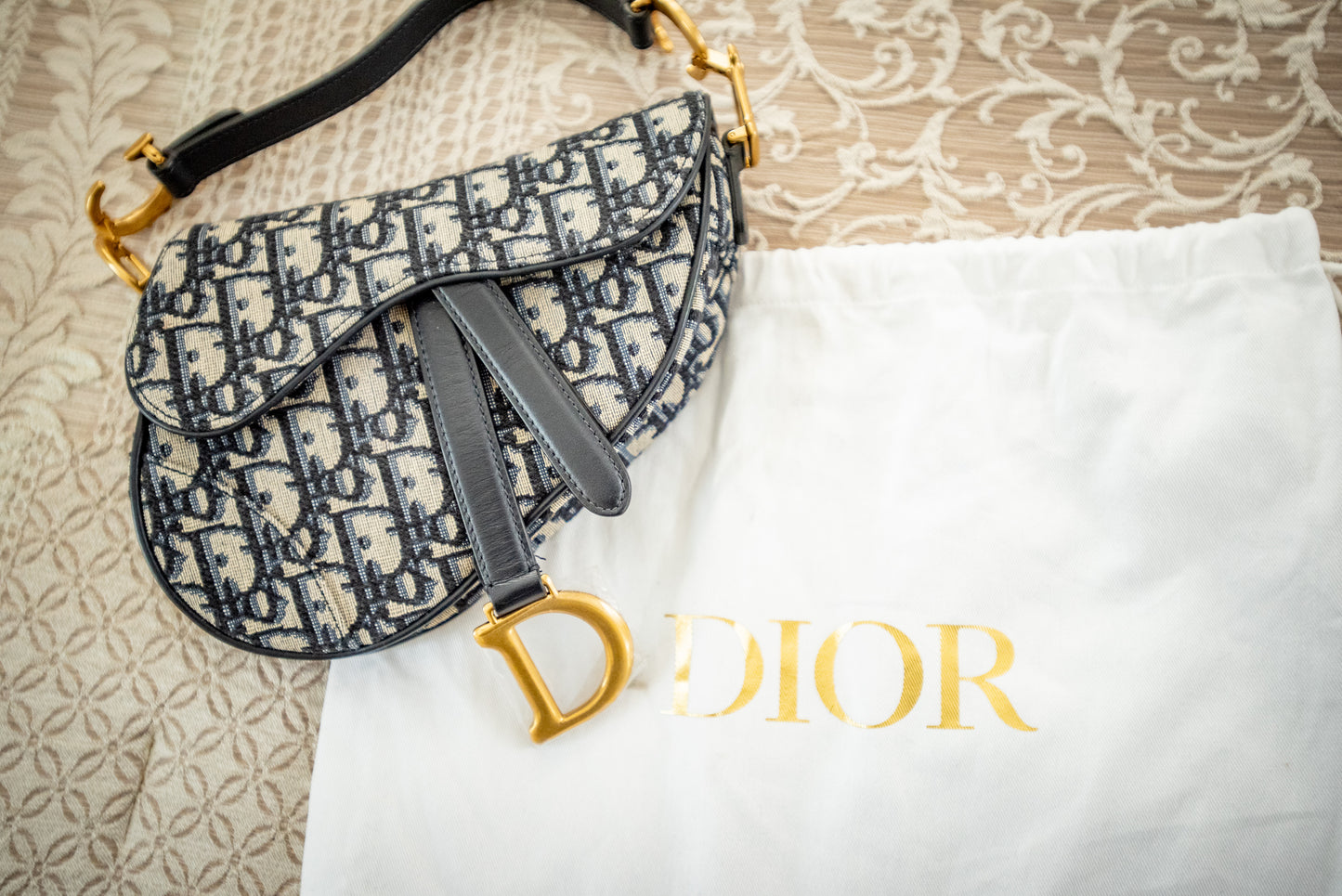 Dior Saddle Crossbody Blue Oblique Jacquard Belt Bag Pouch Card And Dustbag