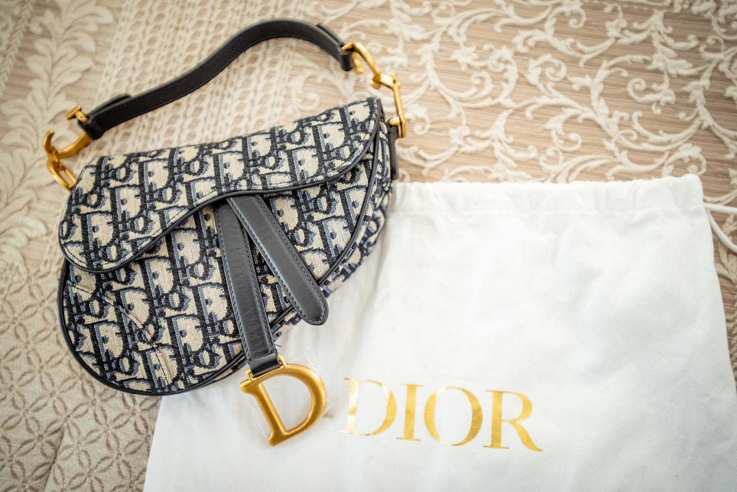 Dior Saddle Crossbody Blue Oblique Jacquard Belt Bag Pouch Card And Dustbag