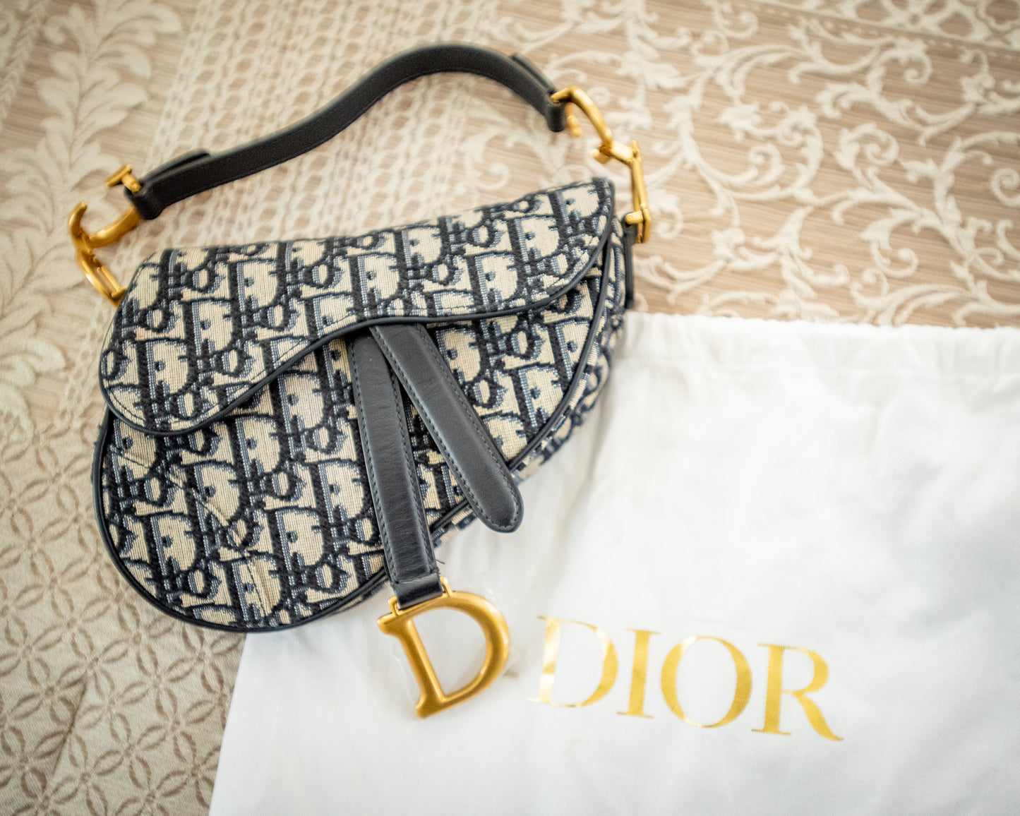 Dior Saddle Crossbody Blue Oblique Jacquard Belt Bag Pouch Card And Dustbag