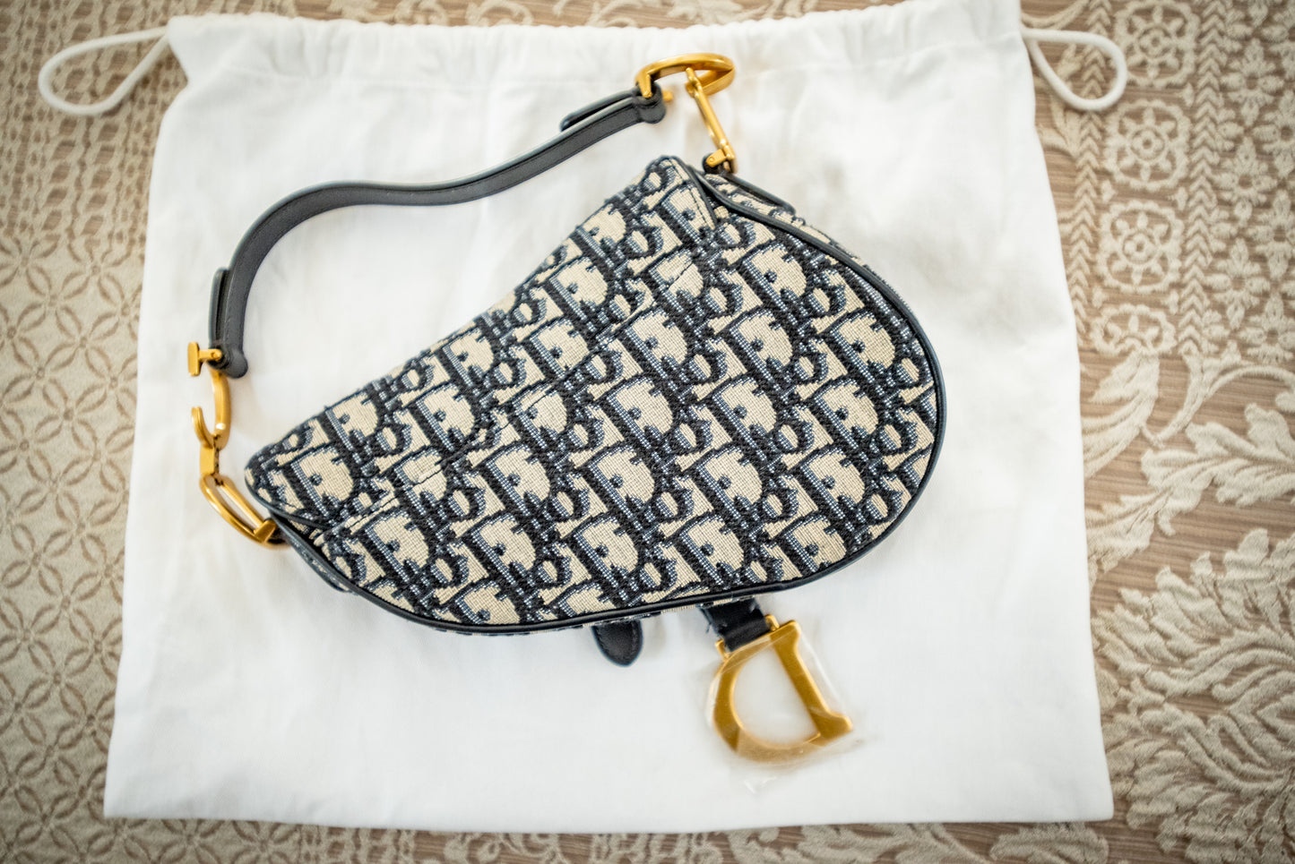 Dior Saddle Crossbody Blue Oblique Jacquard Belt Bag Pouch Card And Dustbag