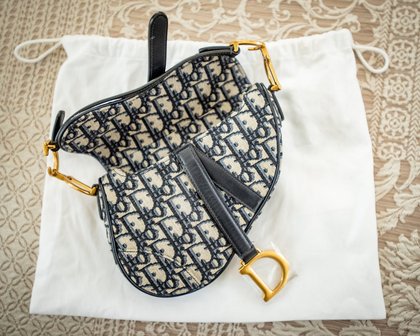 Dior Saddle Crossbody Blue Oblique Jacquard Belt Bag Pouch Card And Dustbag