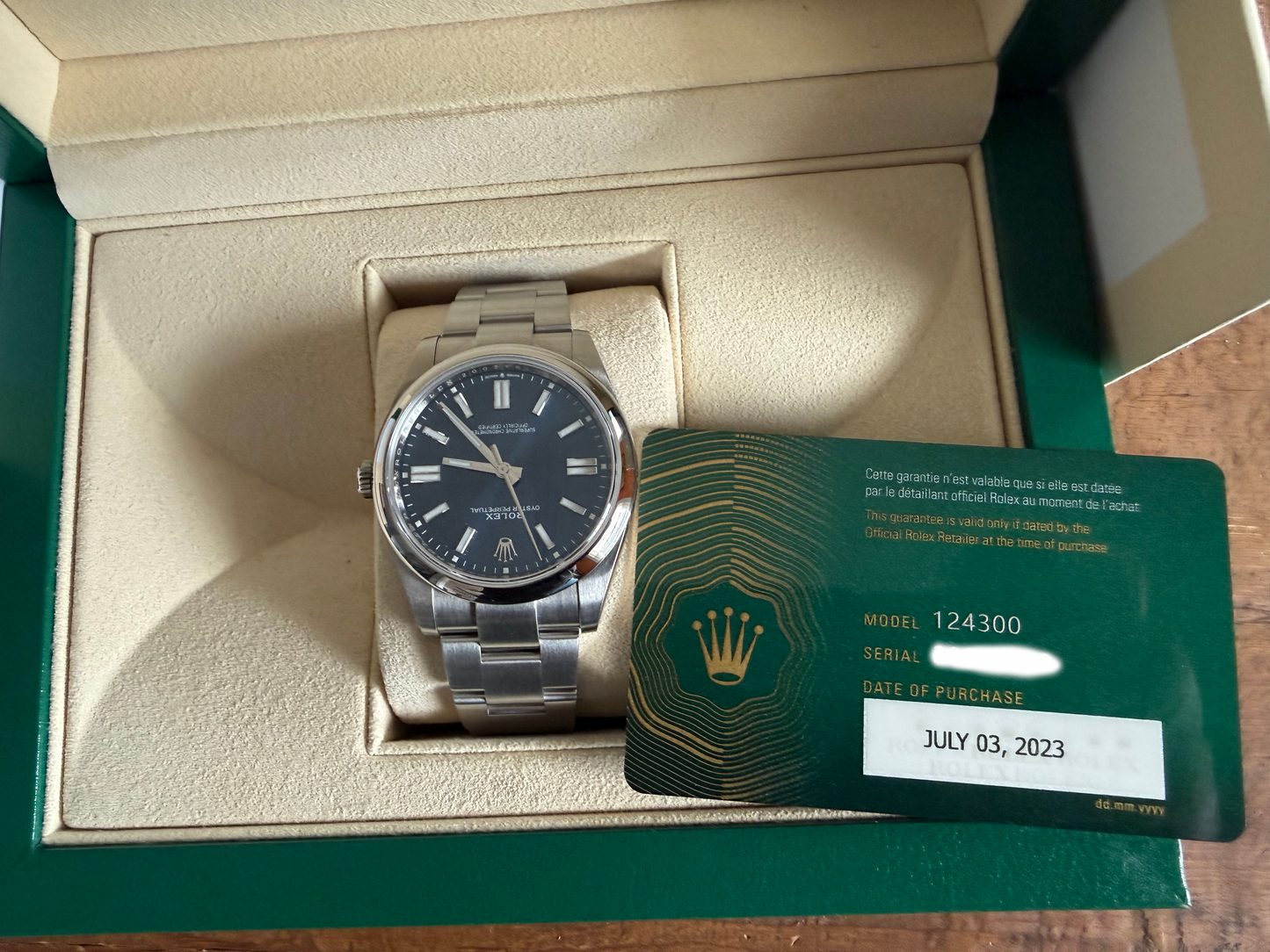 Rolex Oyster Perpetual 41 Blue Dial Steel Mens Automatic Watch 2023 Ref 124300 Box And Papers Purchase Receipt