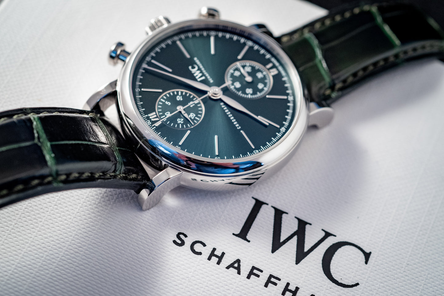 IWC Portofino 2022 Chronograph Green Dial 39MM Warranty Unti 4/2030 Box And Papers Ref IW391405