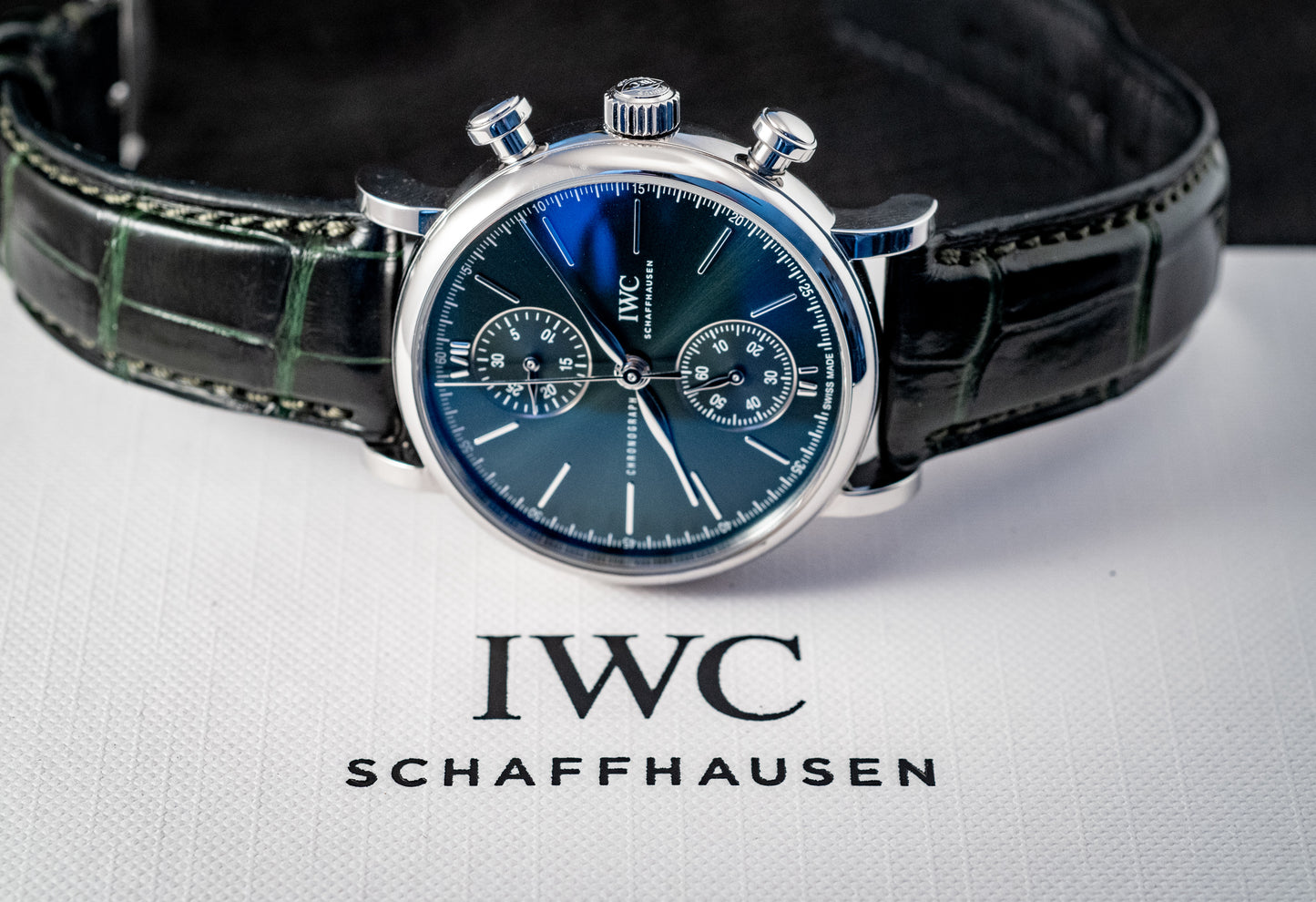IWC Portofino 2022 Chronograph Green Dial 39MM Warranty Unti 4/2030 Box And Papers Ref IW391405