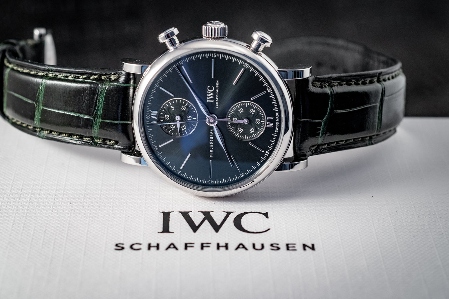 IWC Portofino 2022 Chronograph Green Dial 39MM Warranty Unti 4/2030 Box And Papers Ref IW391405