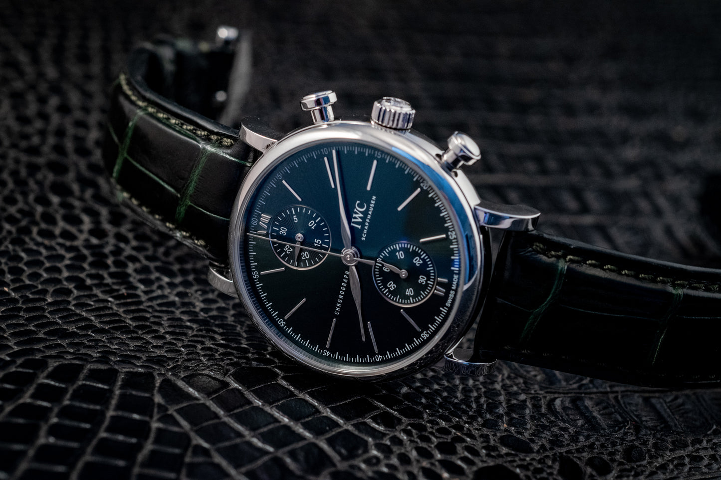 IWC Portofino 2022 Chronograph Green Dial 39MM Warranty Unti 4/2030 Box And Papers Ref IW391405