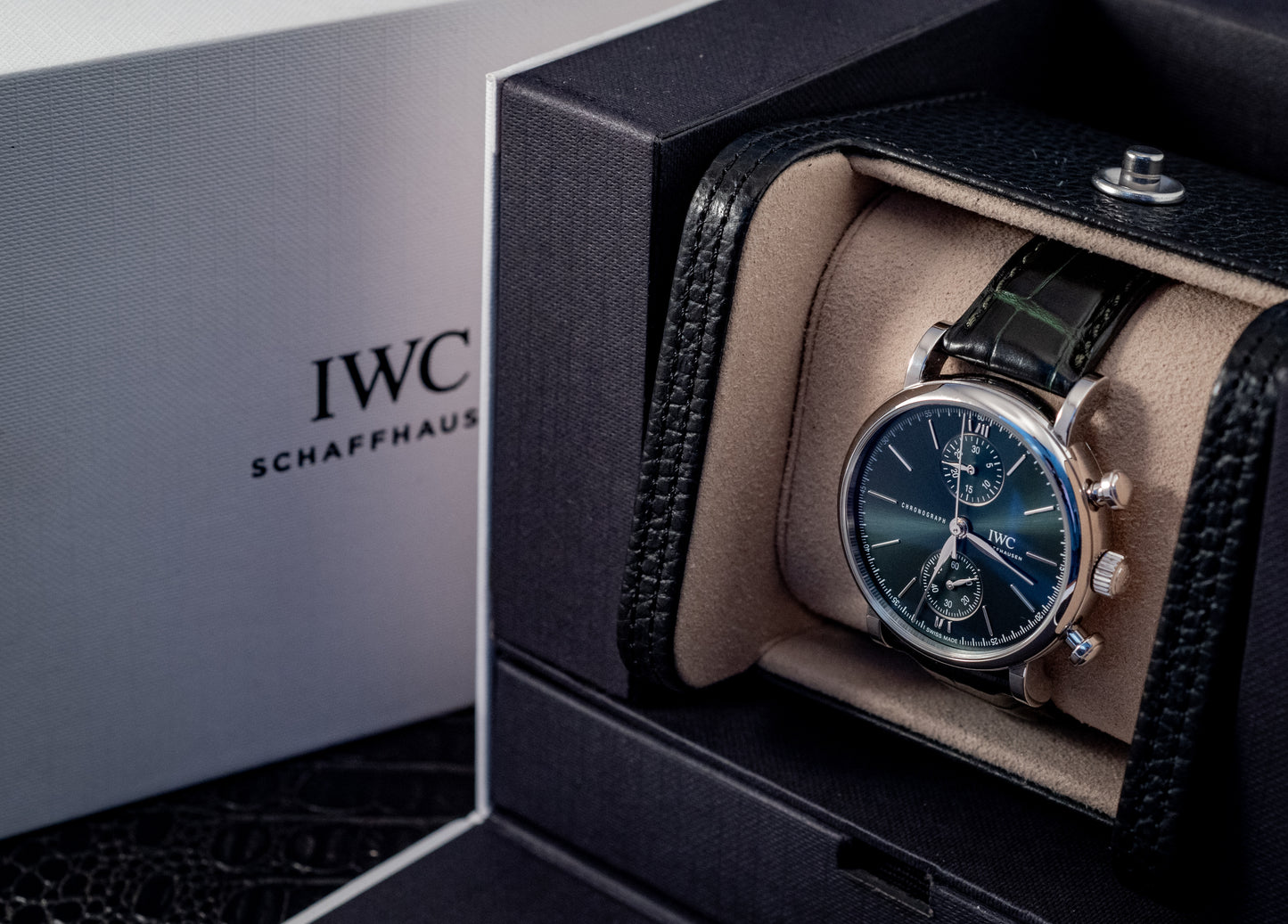 IWC Portofino 2022 Chronograph Green Dial 39MM Warranty Unti 4/2030 Box And Papers Ref IW391405