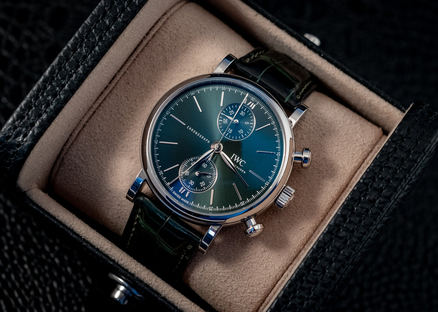 IWC Portofino 2022 Chronograph Green Dial 39MM Warranty Unti 4/2030 Box And Papers Ref IW391405