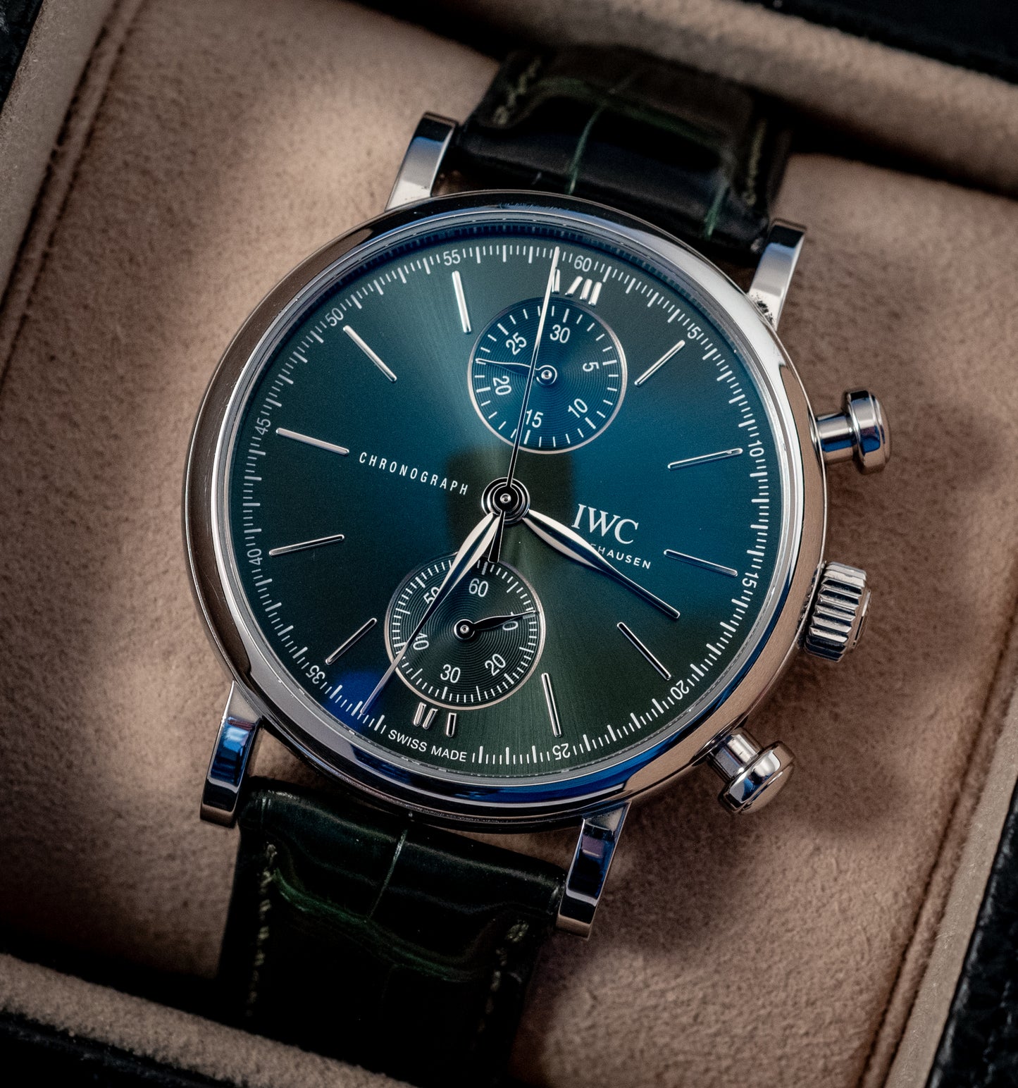 IWC Portofino 2022 Chronograph Green Dial 39MM Warranty Unti 4/2030 Box And Papers Ref IW391405