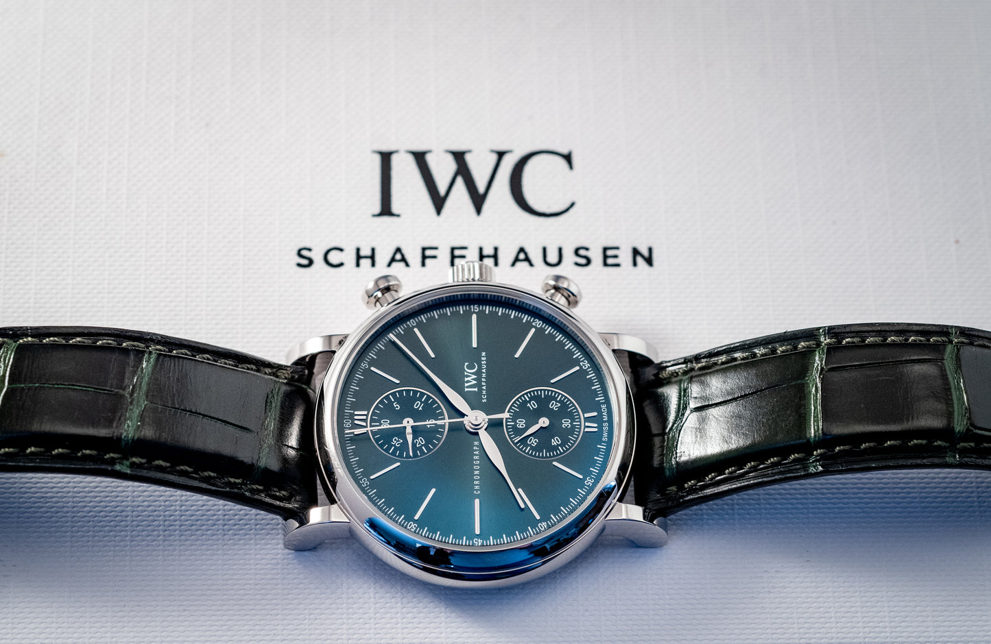 IWC Portofino 2022 Chronograph Green Dial 39MM Warranty Unti 4/2030 Box And Papers Ref IW391405