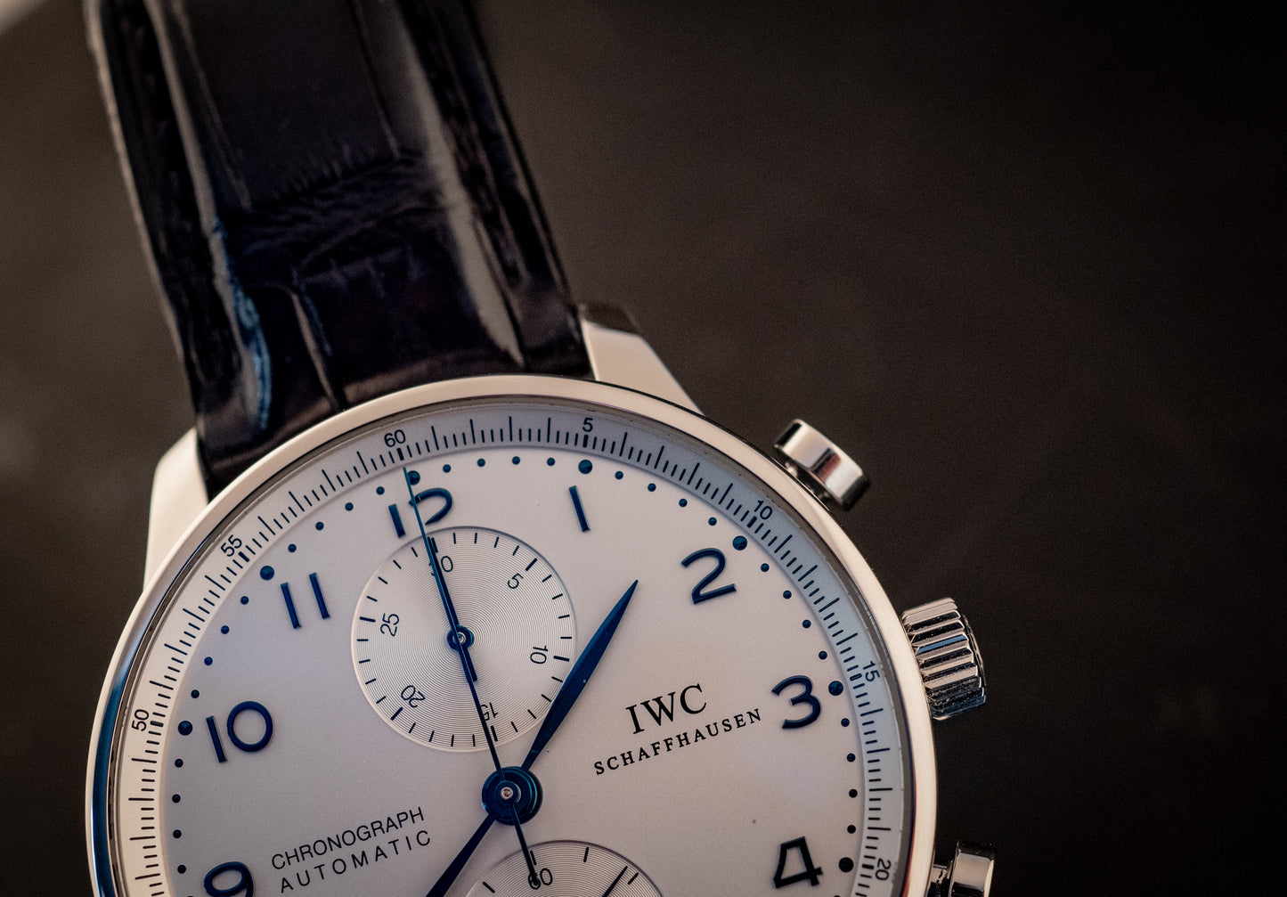 IWC Portuguese Chronograph Black Strap Box And Papers Ref IW371446