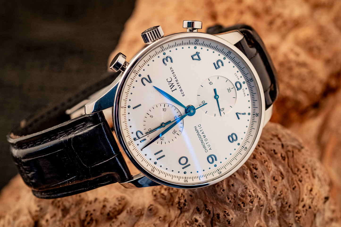 IWC Portuguese Chronograph Black Strap Box And Papers Ref IW371446