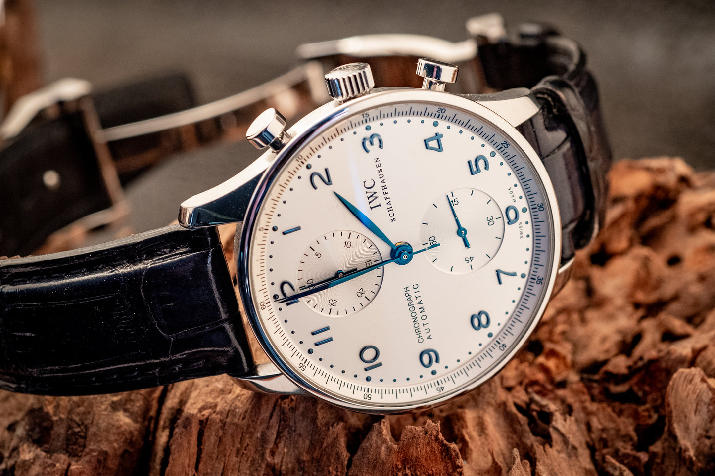 IWC Portuguese Chronograph Black Strap Box And Papers Ref IW371446