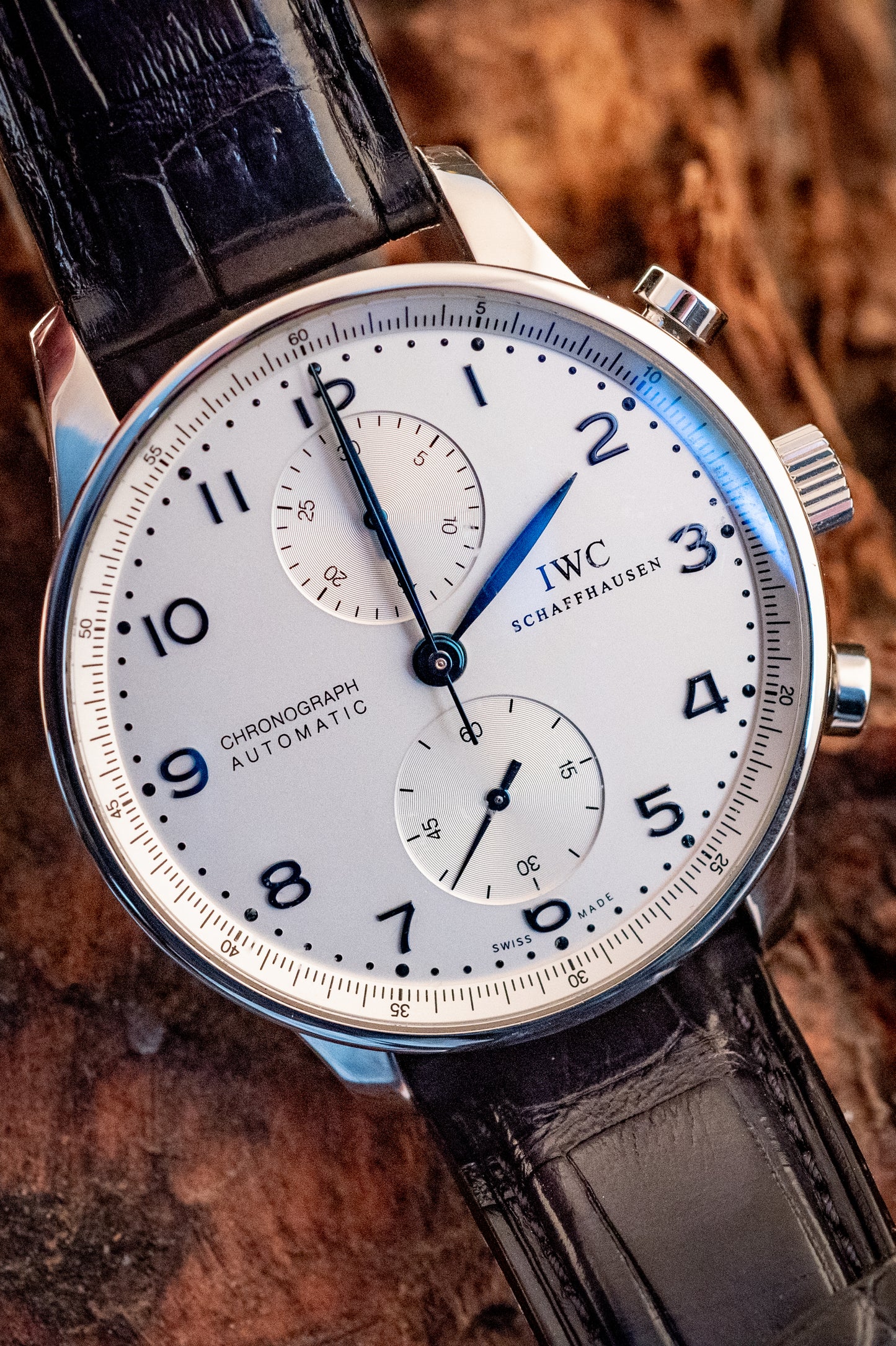 IWC Portuguese Chronograph Black Strap Box And Papers Ref IW371446