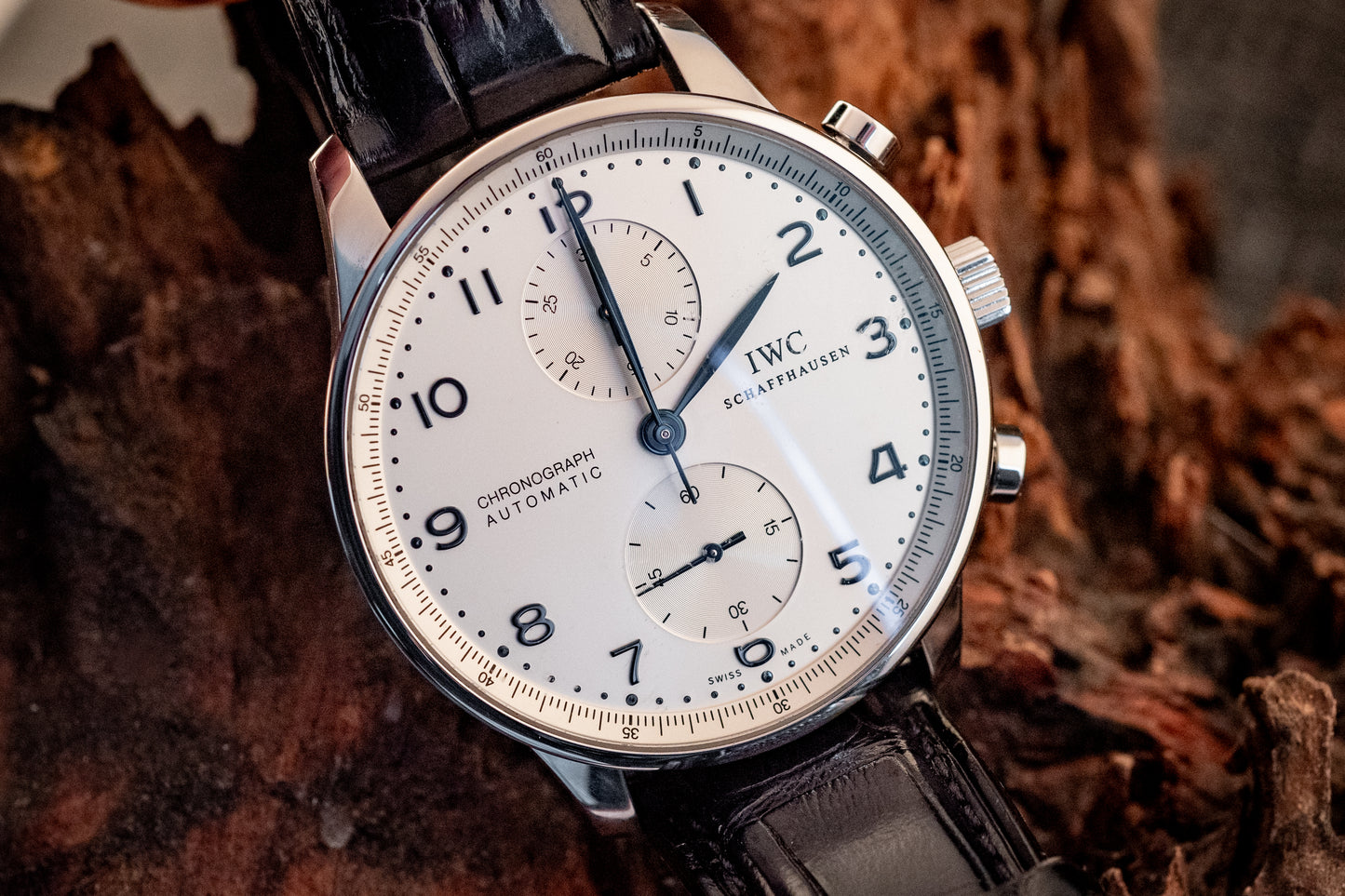 IWC Portuguese Chronograph Black Strap Box And Papers Ref IW371446