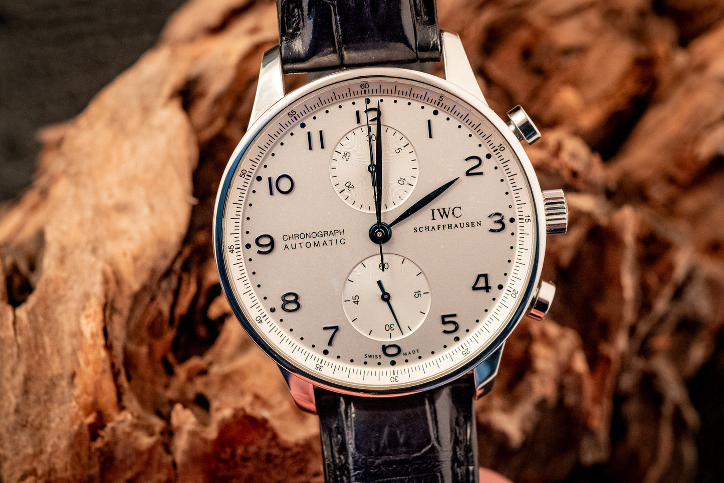 IWC Portuguese Chronograph Black Strap Box And Papers Ref IW371446